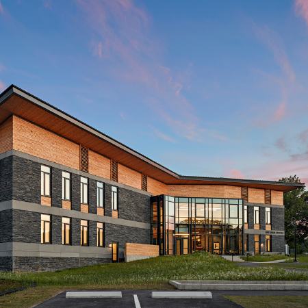 Exterior image of the R. W. Kern Center, a 17,000 sq. ft. multi-purpose facility at Hampshire College (Amherst, Massachusetts)