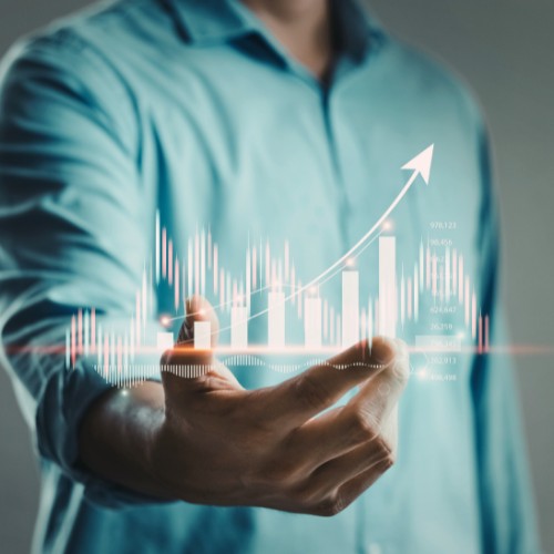 image: data insights appear as a 3D image in a man's hands